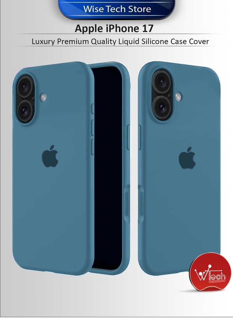 دبليو تيك أبل آيفون 17 5G 2025 غلاف غطاء سائل سيليكون فاخر عالي الجودة (MCRPSN) - أزرق صخري - Image 1